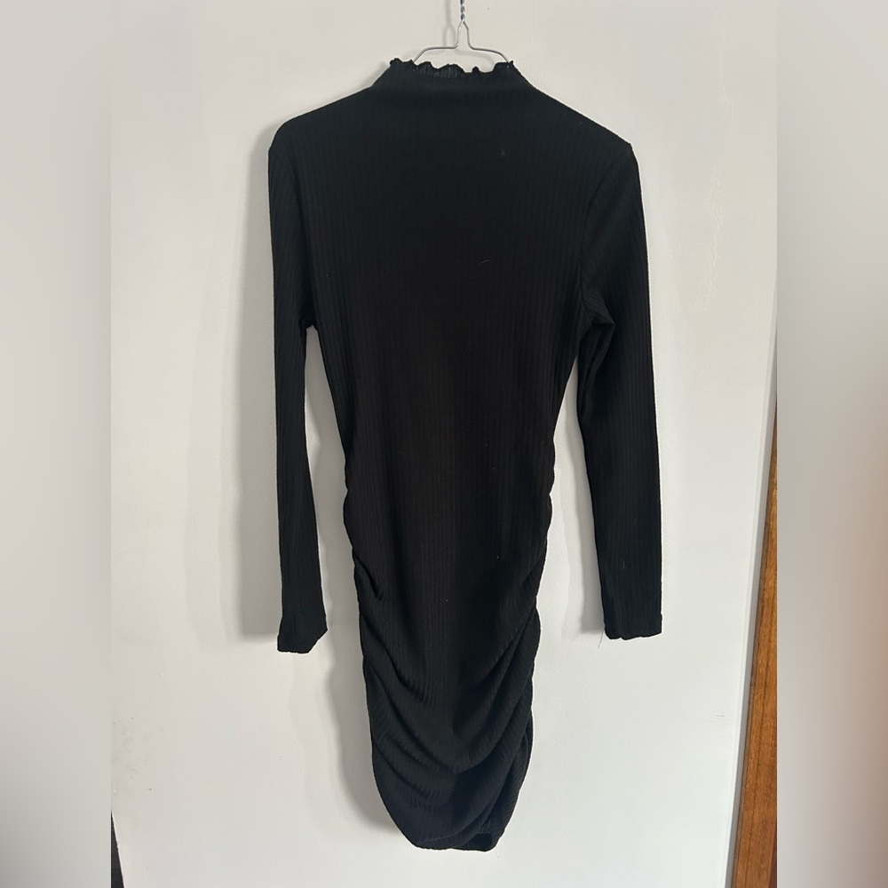 SHEIN Black Ribbed Long Sleeve Dress